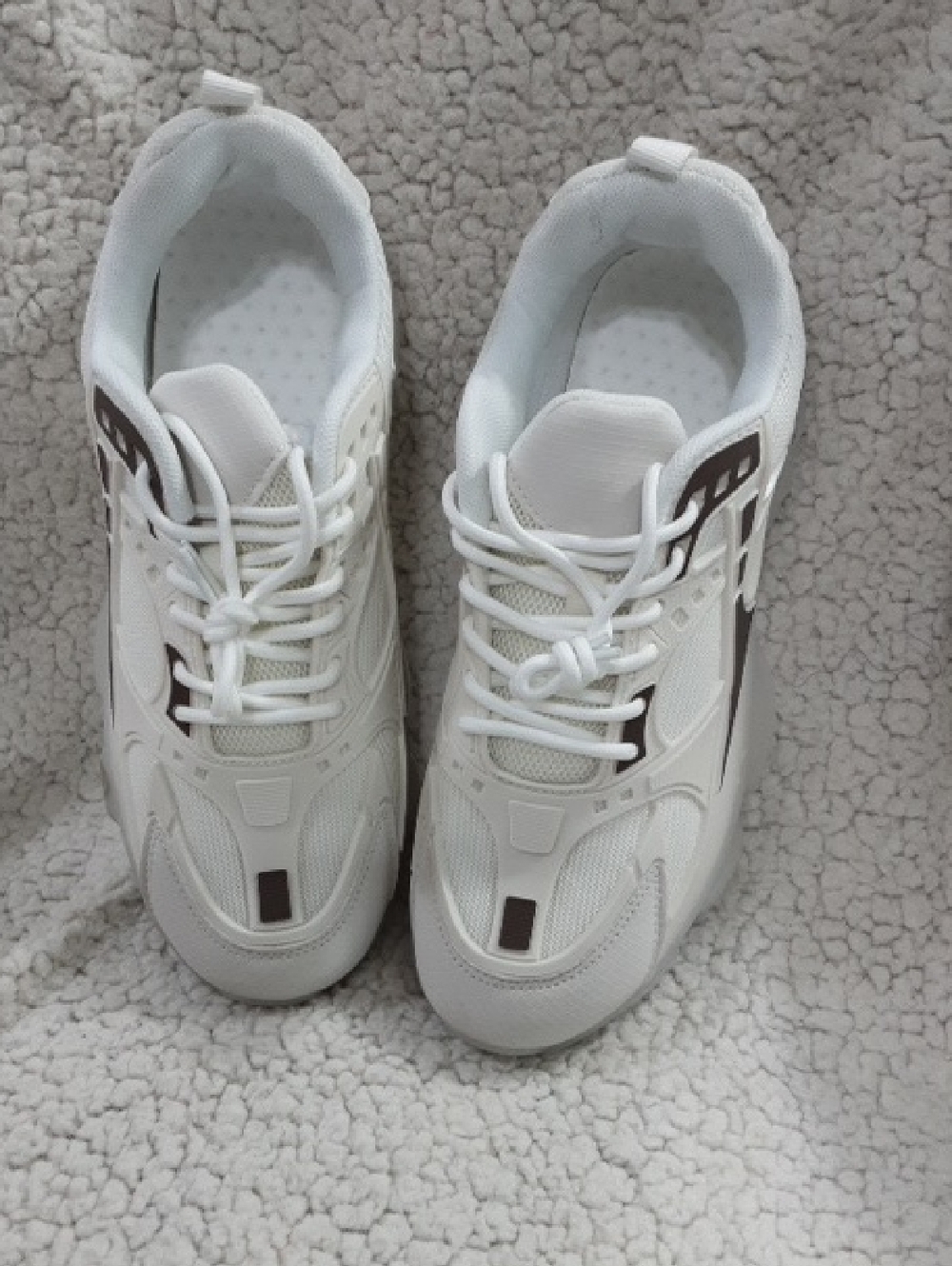Men's White Lace-Up Athletic Sneakers with Brown Accents